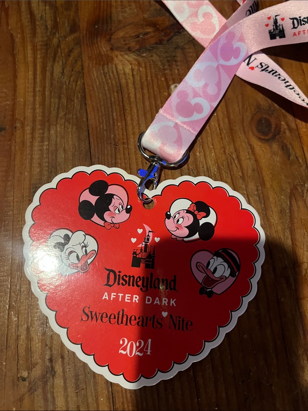 Disney Red and Pink Heart Lanyard Badge - Sweethearts Nite 2024